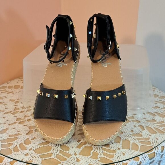 SHEIN Black and Tan Espadrille Sandals with Jute Sole - Picture 3 of 4